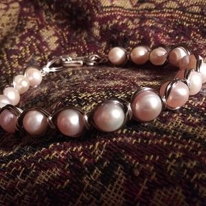 Pink freshwater Pearls wrapped in Copper